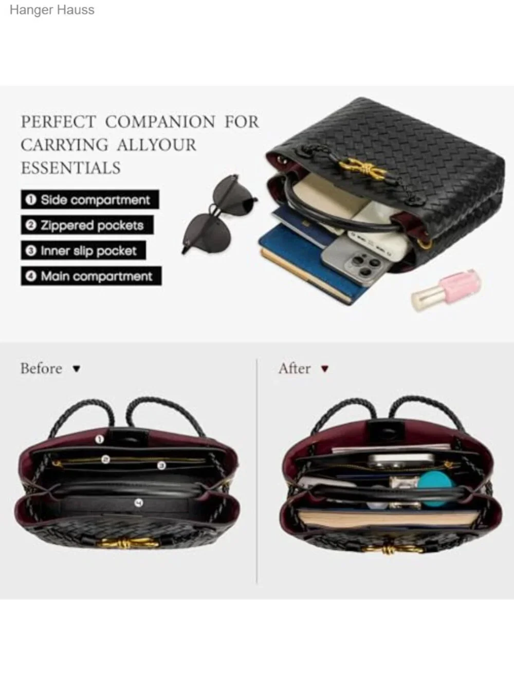 Woven Leather Shoulder Handbag Women Top Handle Tote Purse